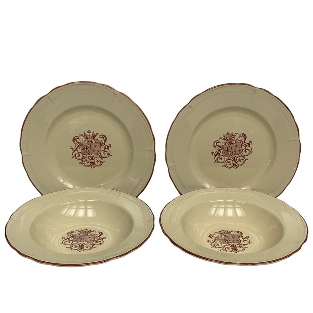 Armoiries By Moulin Des Loups Cream Pink Ceramic Unicorn Plates & Bowls Set Of 4